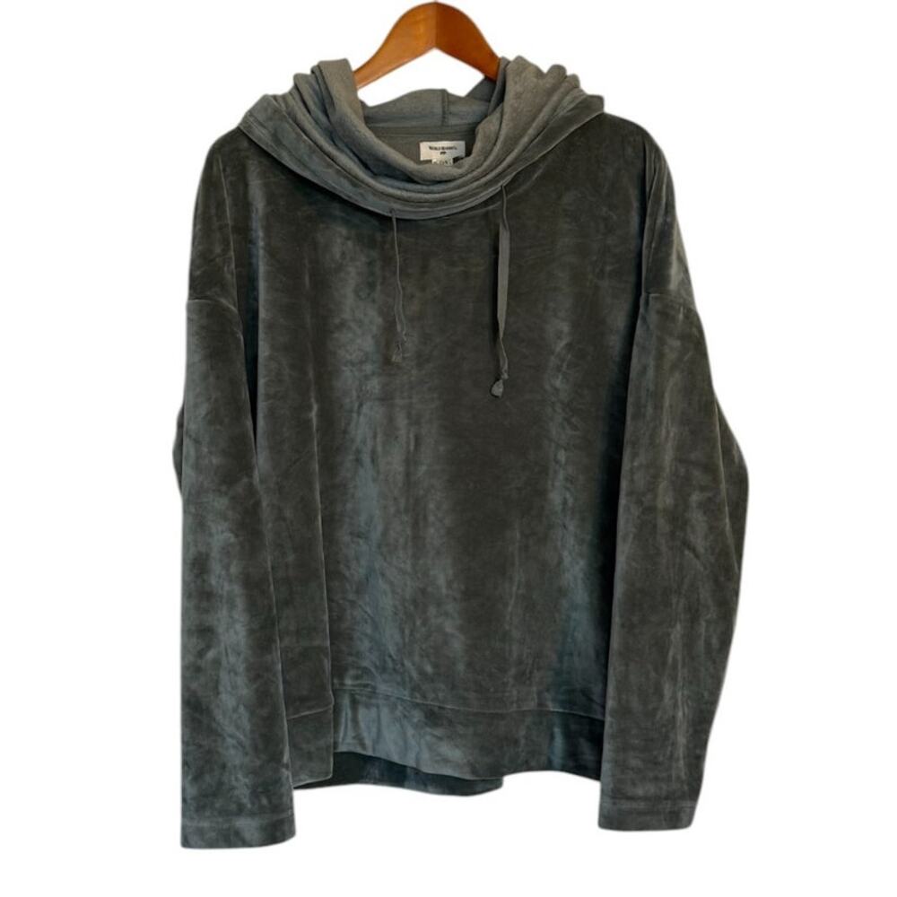 World Market Sweatshirt Women One Size‎ Pine Green Velour Loungewear Lagenlook